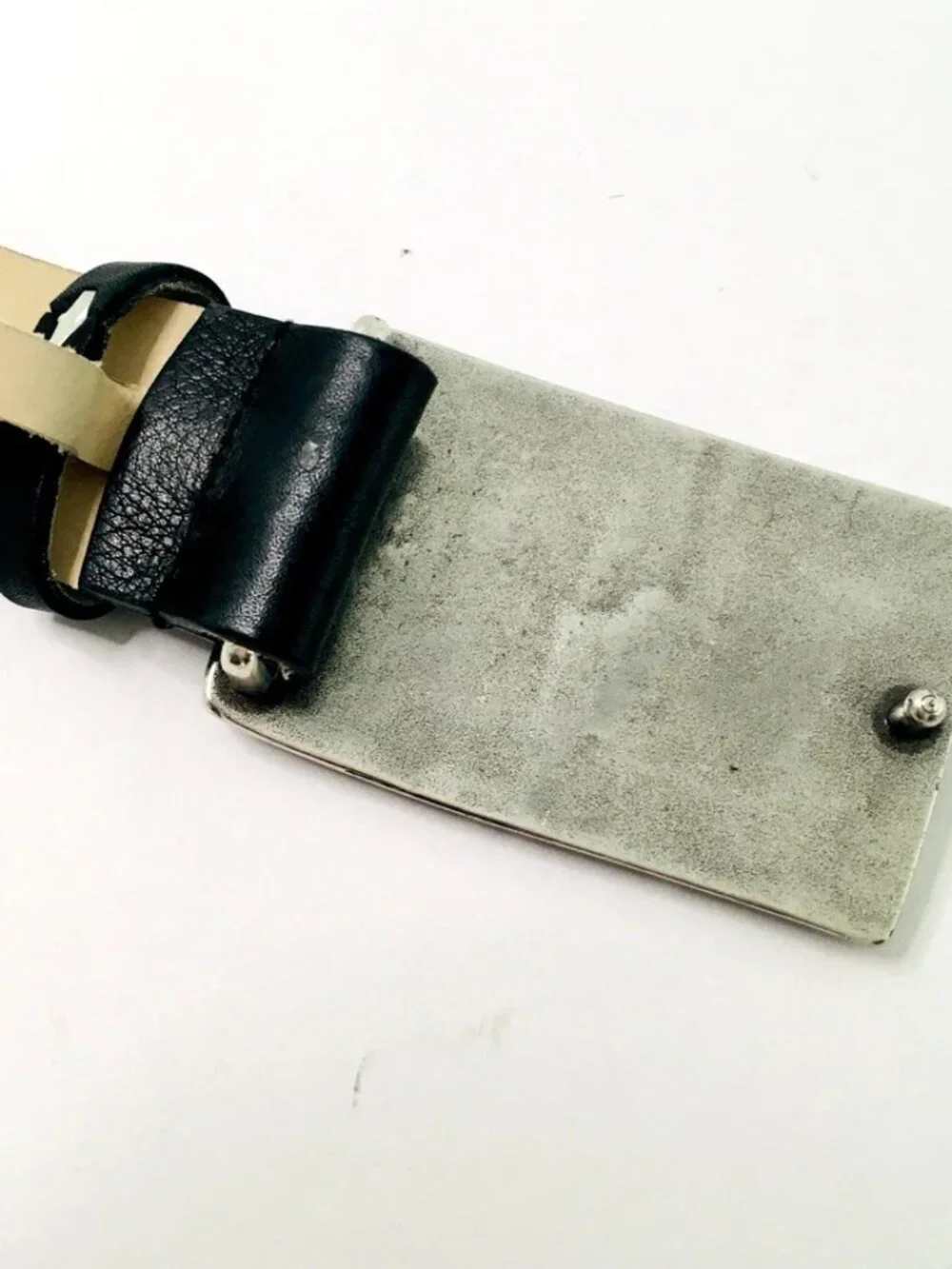 Tre Vero Belt Sz M Minimalist Modern Textured Silver Stud Buckle Classic Black